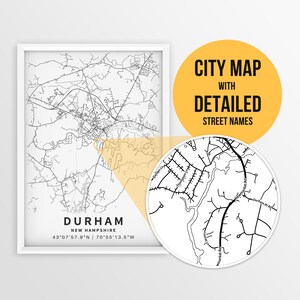 Druckbare Karte von Durham, New Hampshire, USA mit Straßennamen - sofortiger Download ~ Karte ~ ~ Stadt Karte ~ ~ Straßenkarte Print