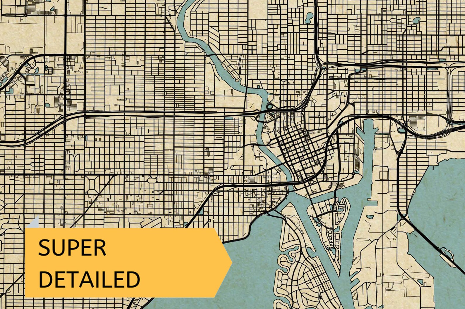 Printable Vintage Style Map of Tampa Florida United States | Etsy