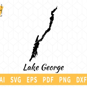 Carte du lac George, New York Map Vector File - Téléchargement instantané SVG \ DXF \ PNG \ Découpe \ Licence commerciale incluse