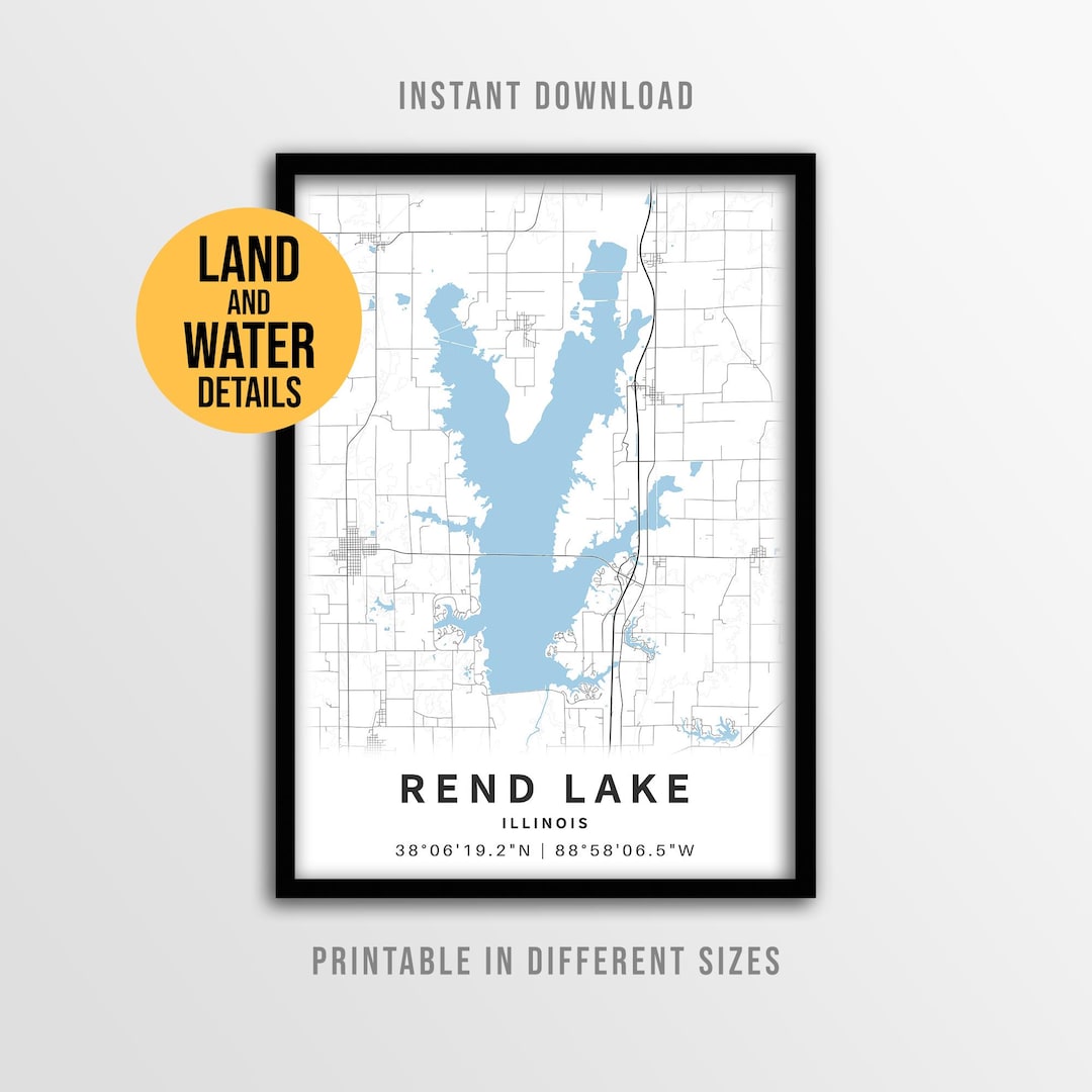 Rend Lake Illinois Map Poster, Printable Lake House Decor (instant ...
