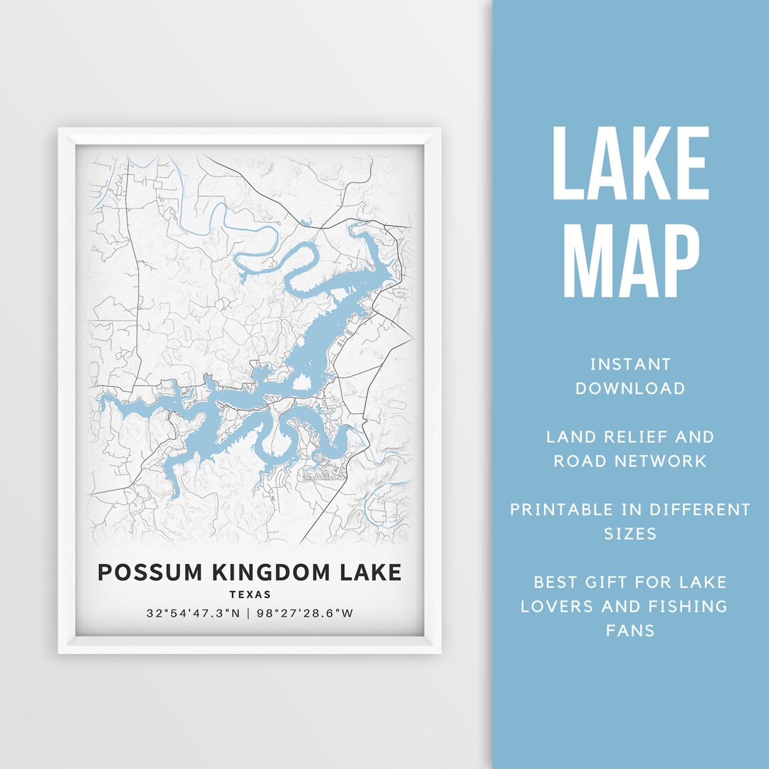 Printable Map of Possum Kingdom Lake, Texas, US Instant Download Lake