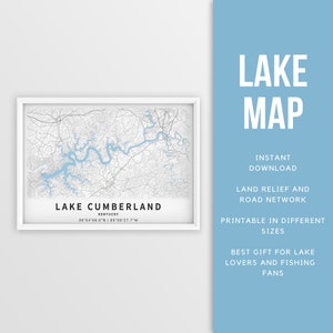 Mappa stampabile del lago Cumberland, Kentucky, Stati Uniti - Download istantaneo \ Mappa del lago \ Poster della mappa \ Decorazione della casa sul lago \ LakeLife \ Pesca \ Canottaggio