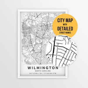 Wilmington North Carolina Map with Street Names, Printable Wilmington NC City Poster (Instant Download)