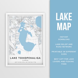 Afdrukbare kaart van Lake Tohopekaliga, Florida, VS - Instant Download \ Lake Map \ Kaartposter \ Lake House Decor \ LakeLife \ Fishing \ Varen
