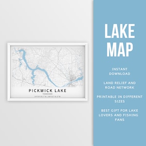 Mapa imprimible de Pickwick Lake, Tennessee, EE. UU. - Descarga instantánea \ Mapa del lago \ Cartel del mapa \ Decoración de la casa del lago \ LakeLife \ Pesca \ Paseos en bote