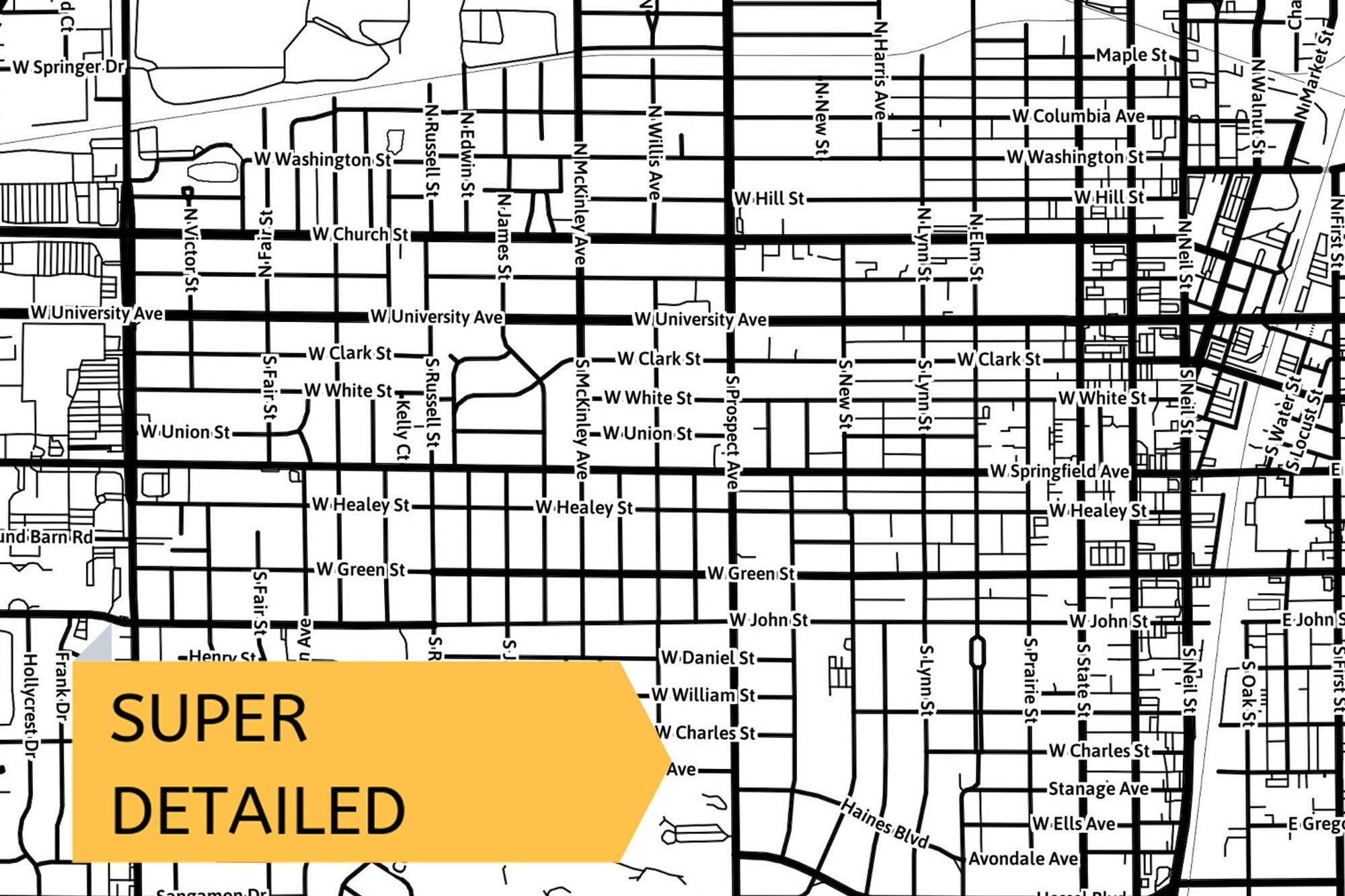 Printable Map of Champaign Illinois With Street Names Etsy