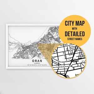 Printable Map of Oran, Algeria with Street Names - Instant Download \ City Map \ Travel Gift \ City Poster \ Road Map Print \ Street Map