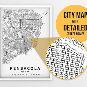 Printable Map of Pensacola FL United States With Street Names - Etsy