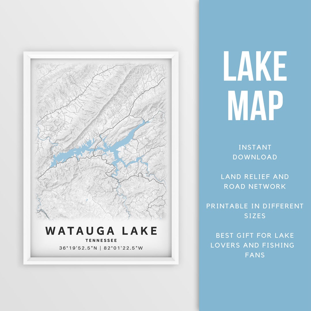 Printable Map of Watauga Lake TN Tennessee, US Instant Download Lake Map Map Poster Lake House