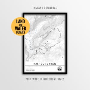 Half Dome Trail Map Poster, Printable Yosemite National Park Cable Route (Instant Download)