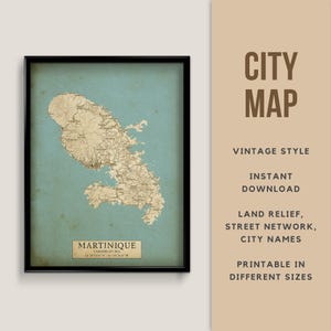 Vintage Stil Landkarte von Martinique, Karibik - sofortiger Download ~ Strassenkarte ~ Wand Kunst ~ Poster ~ Karte Poster ~ Karte Karte