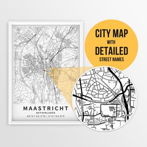 Druckbare Karte von Maastricht, Niederlande mit Straßennamen - Sofortiger Download ~ Karte ~ ~ Stadt Karte ~ Strassen Karte Print