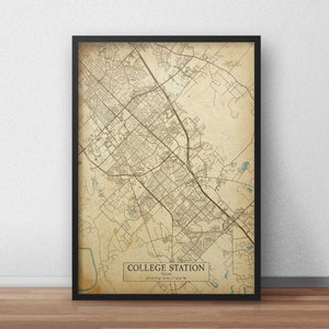 Printable Vintage Style Map of College Station, Texas, USA - Instant ...