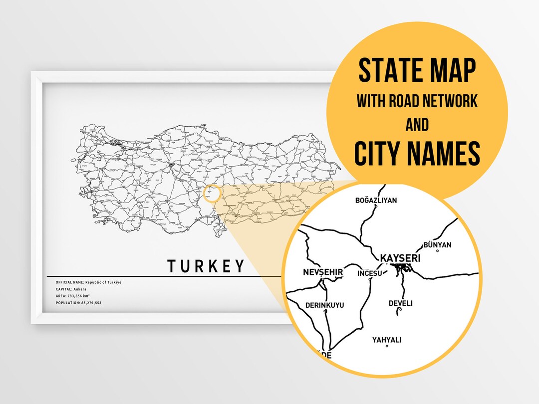 Printable Map of Turkey With City Names Instant Download - Etsy