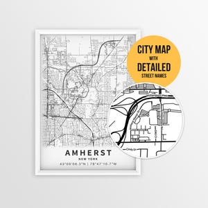 Amherst New York Map mit Straßennamen, Amherst City Poster zum Ausdrucken (Instant Download)