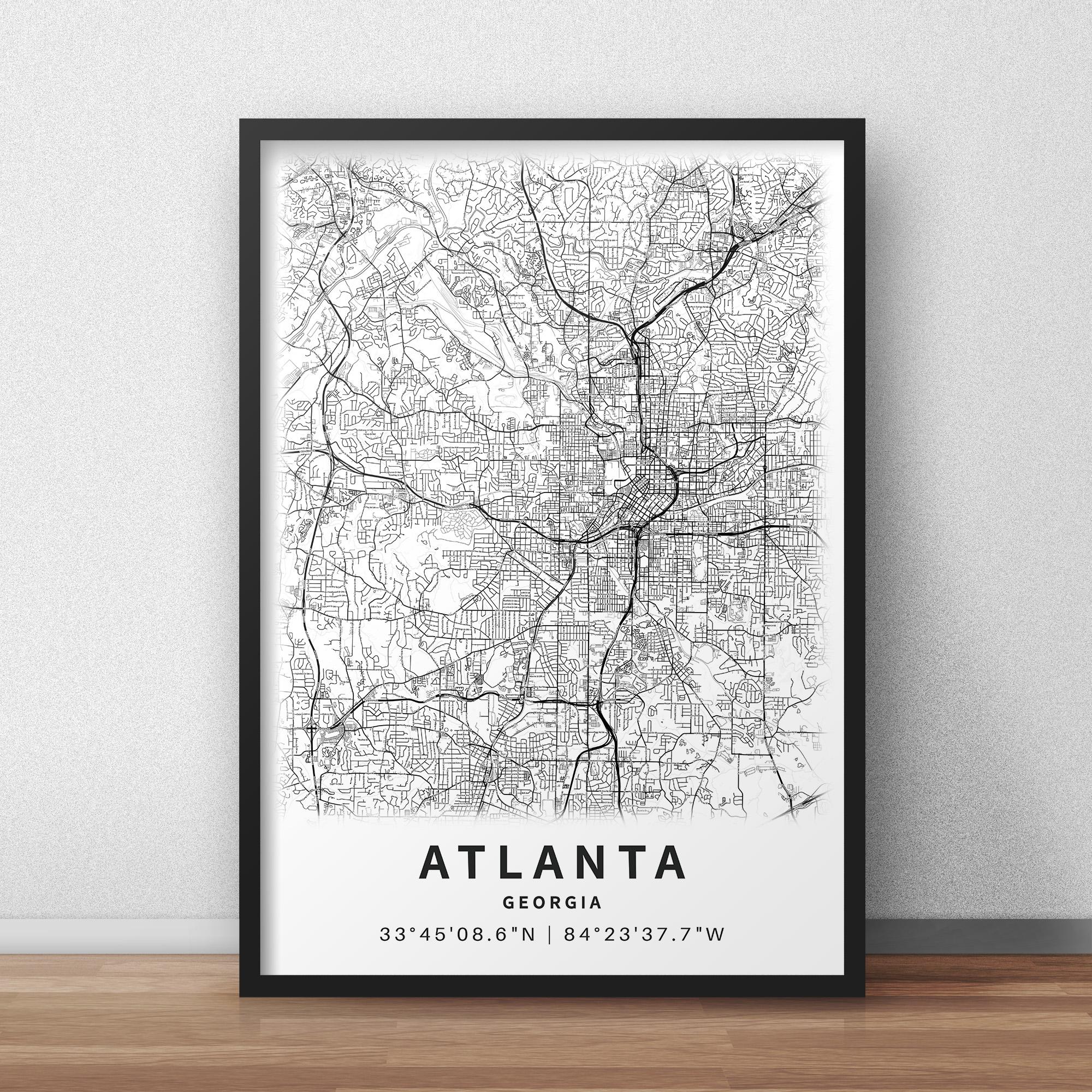 Atlanta Georgia Map With Street Names, Printable Atlanta City Poster ...