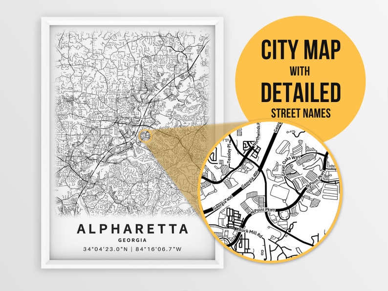 Printable Map Of Alpharetta GA Georgia United States With Etsy