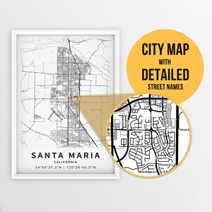 Druckbare Karte von Santa Maria, Kalifornien, USA mit Straßennamen - zum sofortigen Download ~ Karte ~ ~ Strassenkarte ~ Strassenkarte ~ Karte