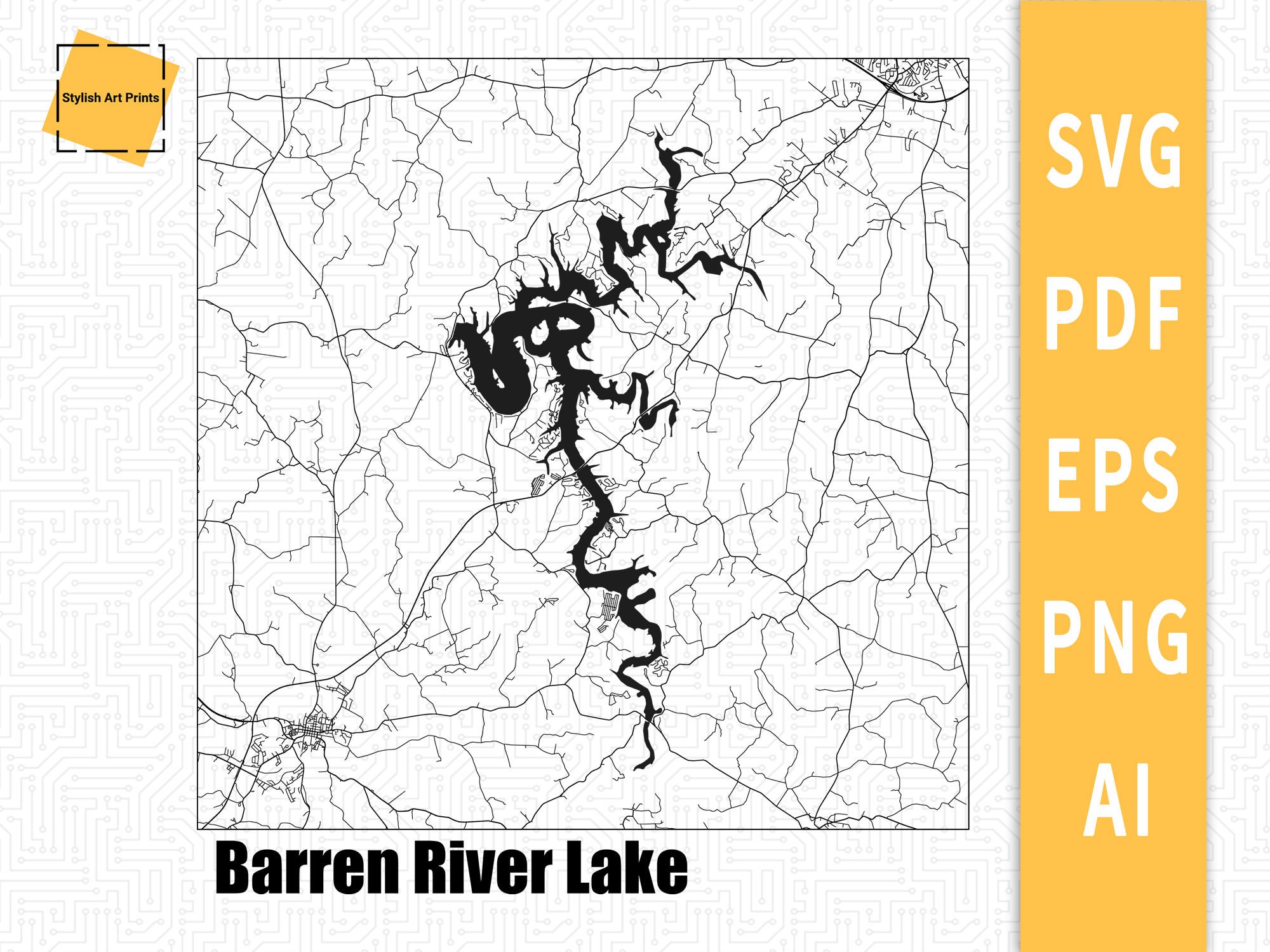 Layered Map of Barren River Lake, Kentucky With Roads, Map Vector File ...