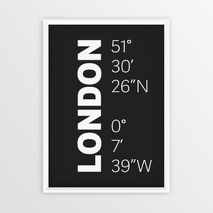 London Coordinates Poster, Printable GPS Wall Art – London Print Latitude Longitude, Typography art, Digital Download, London City Gift