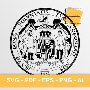 Sceau de l'État du Maryland, Maryland Vector Clipart - SVG \ PNG \ PDF \ Téléchargement instantané \ Découpe \ Signe de l'État \ Licence commerciale