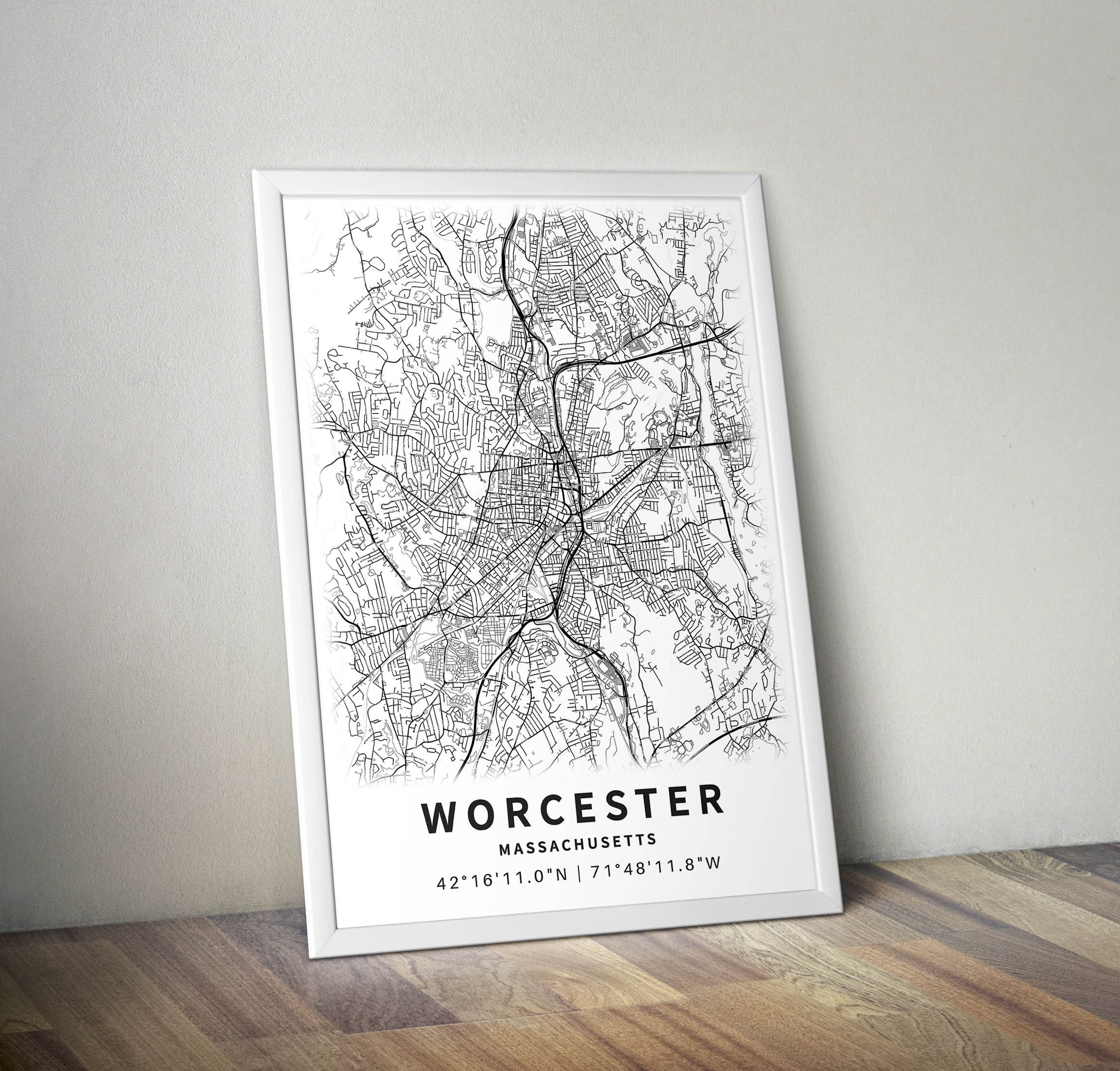Printable Map of Worcester Massachusetts United States With | Etsy