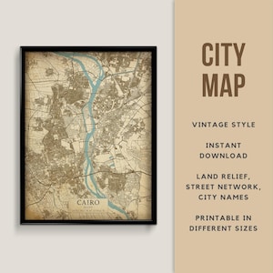 Printable Vintage Style Map of Cairo, Egypt - Instant Download \ Street Map \ Wall Art \ Map Poster \ Antique Style \ Map Print