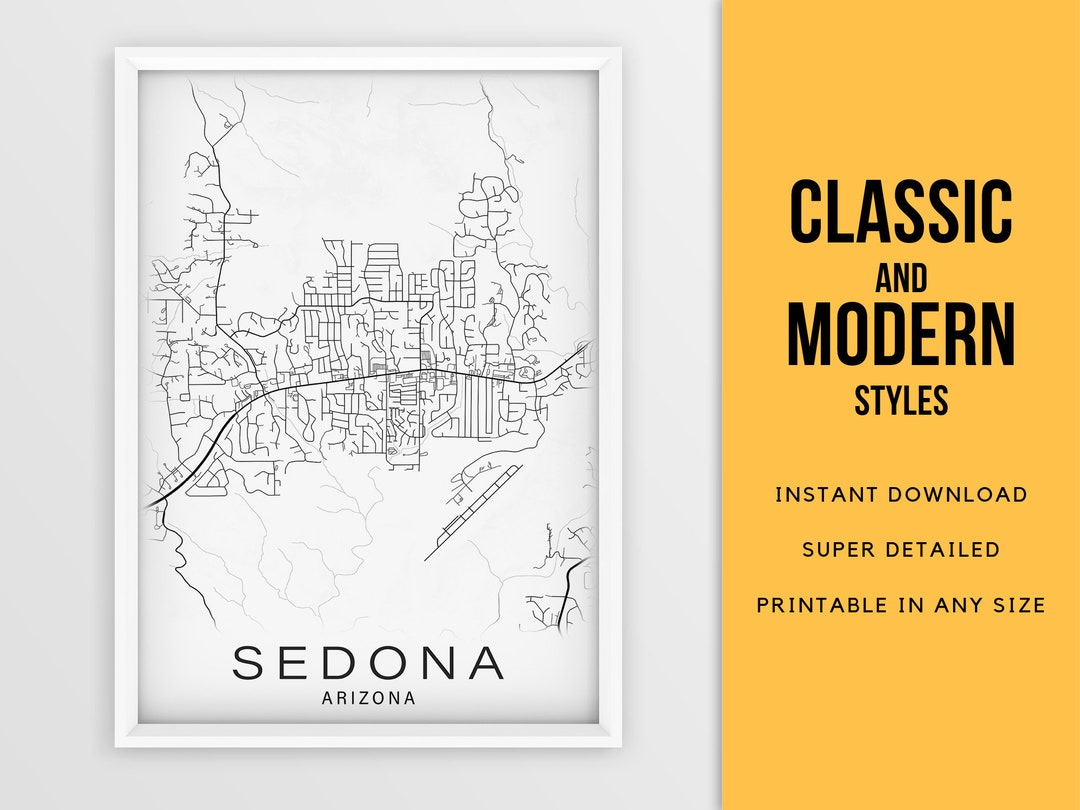 Printable Map of Sedona, Arizona, United States Instant Download City