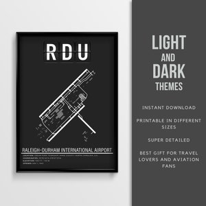 RDU Raleigh–Durham International Airport Poster - Instant Download \ Airport Map \ Gift Pilot \ Wall Art \ North Carolina Travel