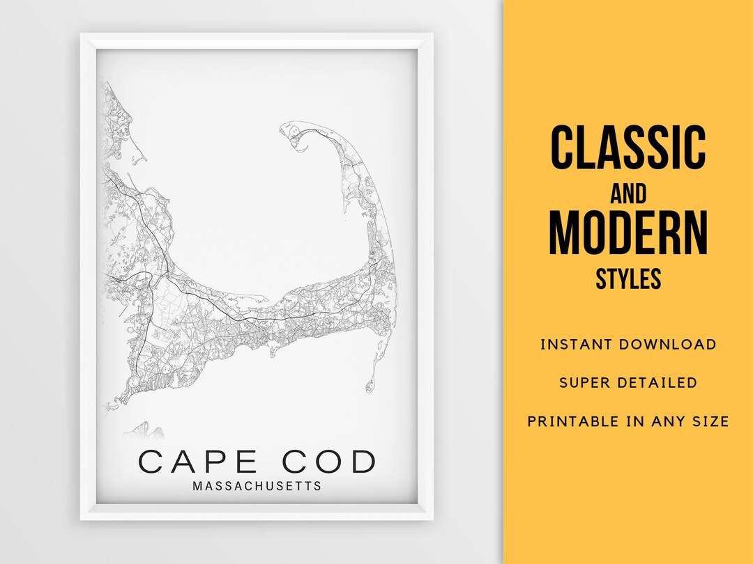 Printable Map of Cape Cod, Massachusetts USA City Map Instant Download ...