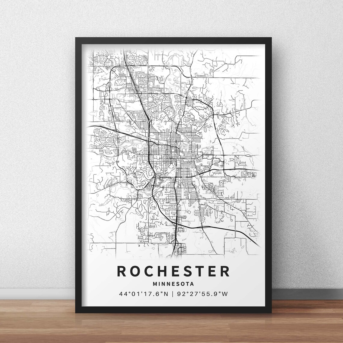 Rochester MN Map Print With Street Names Minnesota USA City Etsy