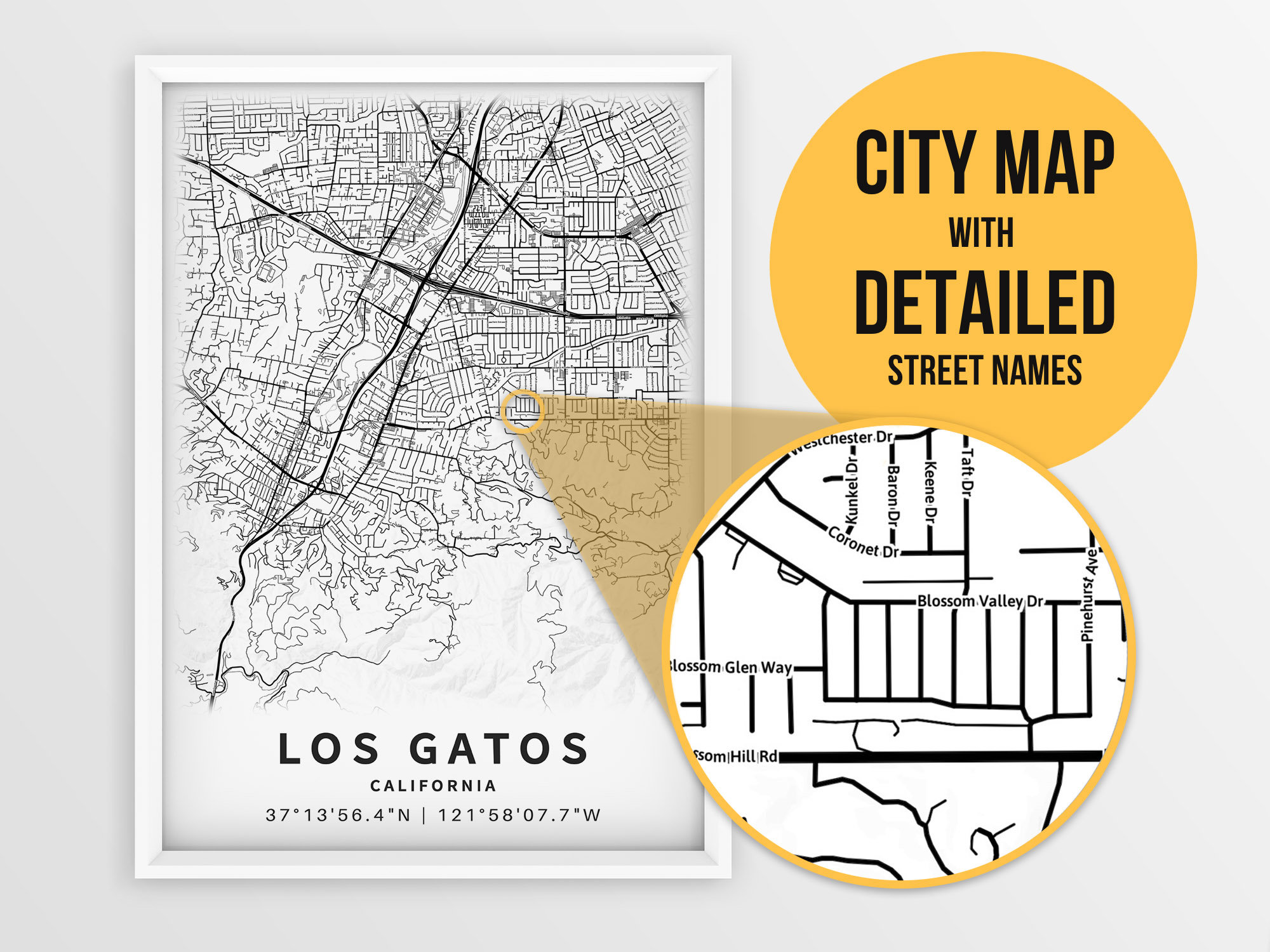 Printable Map of Los Gatos California CA United States With Etsy
