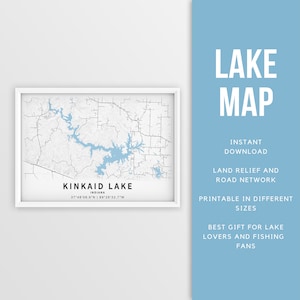 Mapa imprimible de Kinkaid Lake, Indiana, EE. UU. - Descarga instantánea \ Mapa del lago \ Cartel del mapa \ Decoración de la casa del lago \ LakeLife \ Pesca \ Paseos en bote
