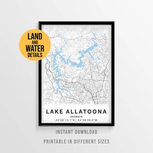 Lake Allatoona Map Poster, Printable Etowah River Georgia Art (Instant Download)