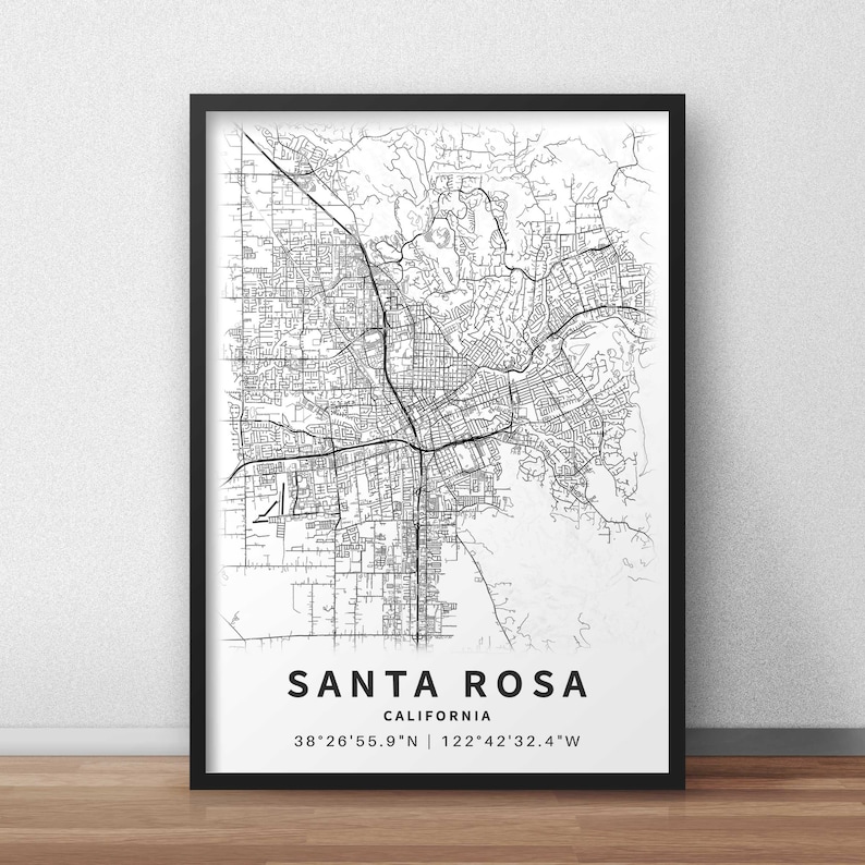 Printable Map of Santa Rosa California CA United States With | Etsy