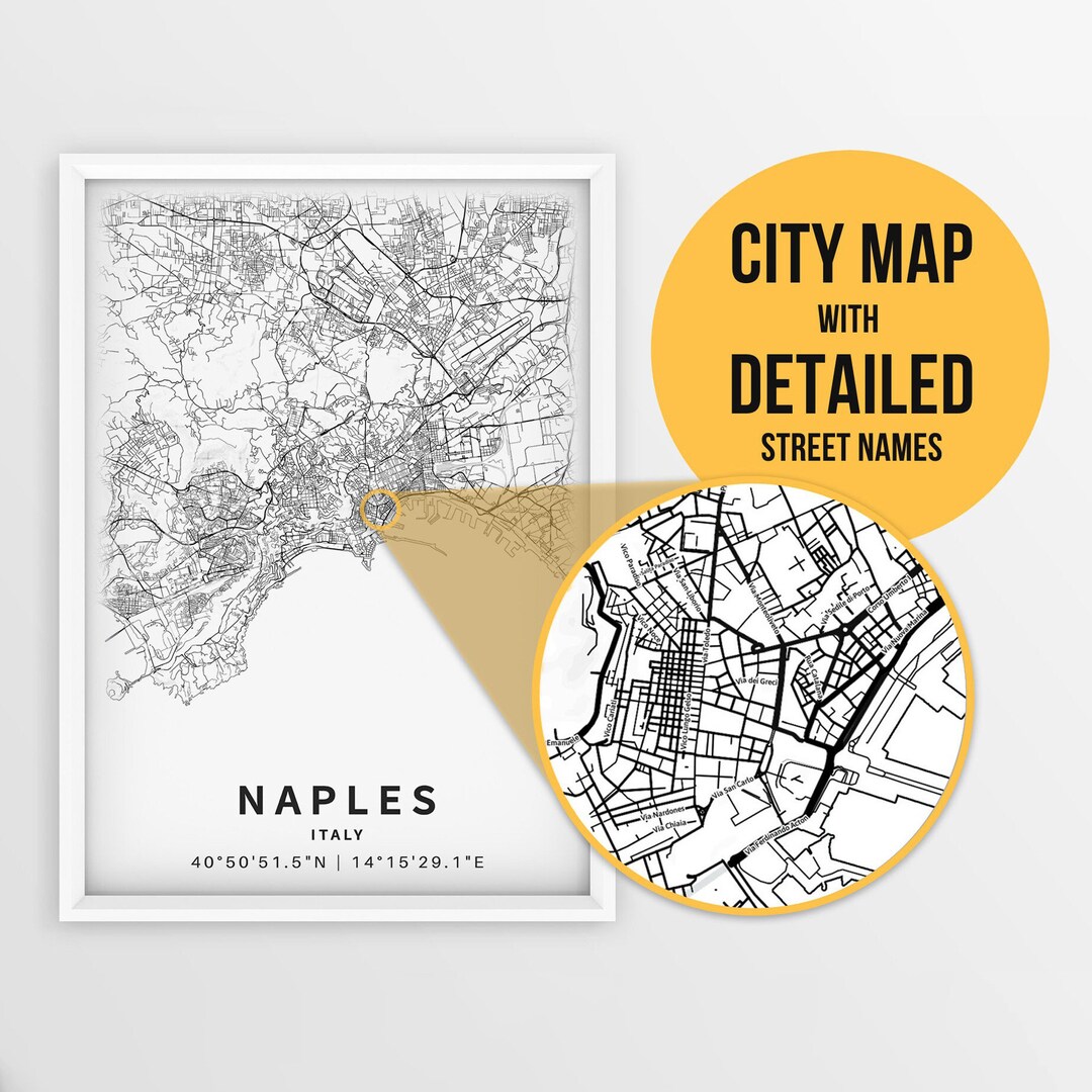 Printable Map of Naples, Italy With Street Names - Instant Download ...