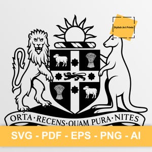 Armoiries de la Nouvelle-Galles du Sud, Australie Vector Clipart - SVG \ PNG \ PDF \ Téléchargement instantané \ Découpe \ Signe de l'État \ Écusson de la Nouvelle-Galles du Sud