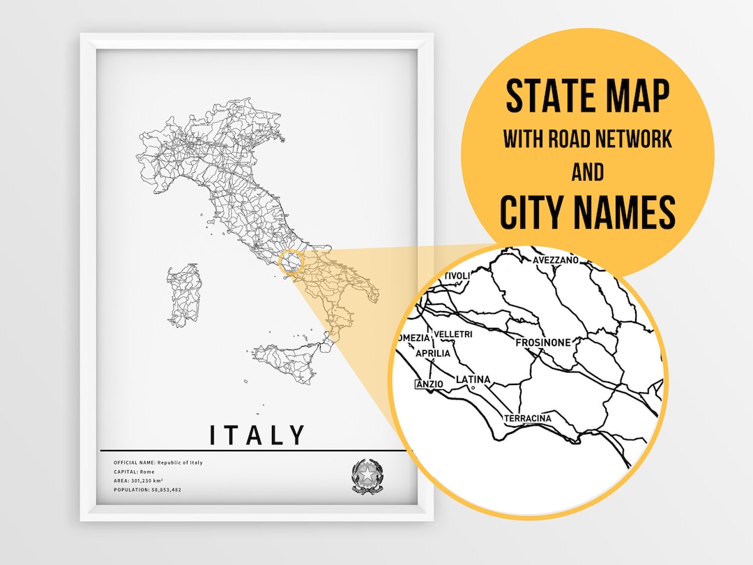 Printable Map of Italy With City Names Instant Download Country Map Map ...