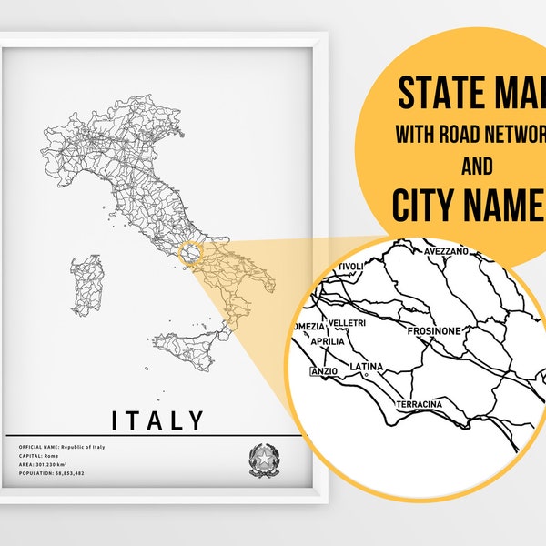 Italy Map - Etsy