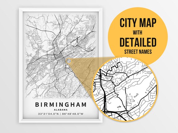 Printable Map Of Birmingham Alabama AL United States With Etsy Il 570xN.3430354403 5xwd 