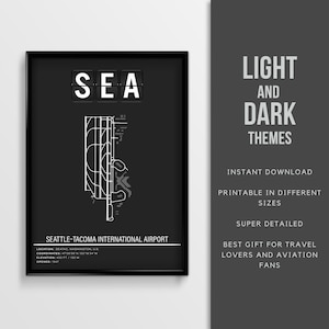 SEA Seattle–Tacoma International Airport Poster - Sofortiger Download \ Airport Map \ Printable \ Wall Art \ Washington Travel Poster