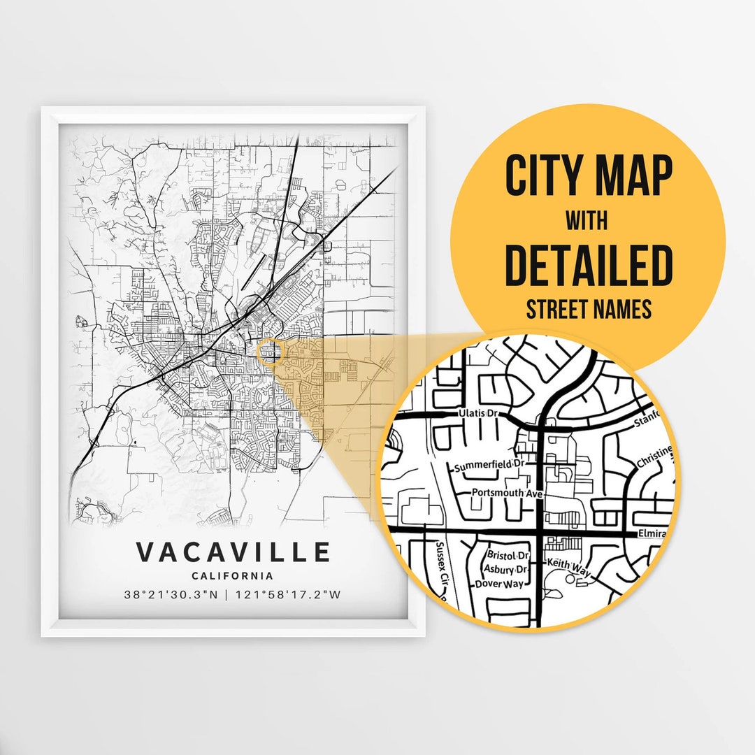 Printable Map of Vacaville, California, USA With Street Names Instant
