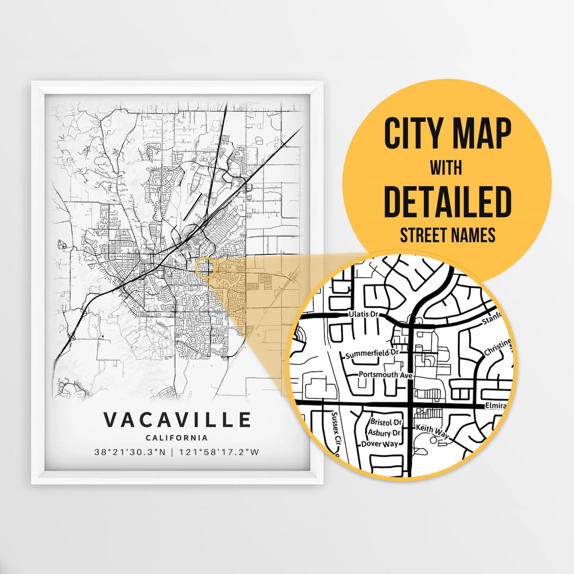 Printable Map of Vacaville, California, USA With Street Names - Instant  Download  City Map  Travel Gift  City Poster  Road Map Print - Etsy