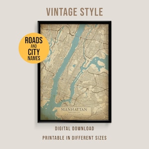 Mapa de ciudad vintage personalizado, póster de mapa de ciudad personalizado, decoración de pared retro (descarga digital)