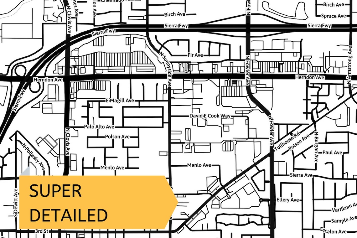 Printable Map of Clovis California CA United States With Etsy
