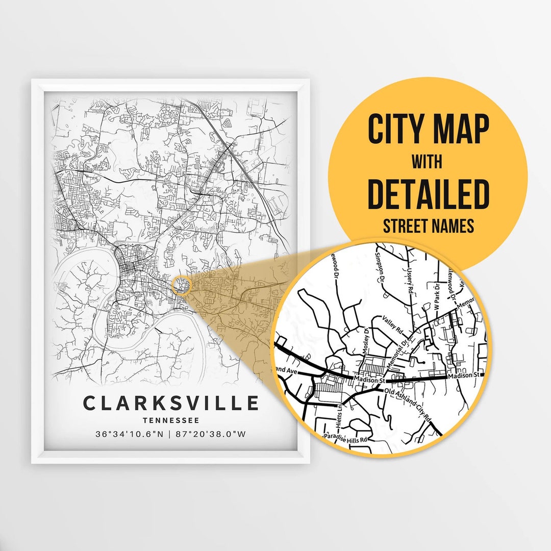 Printable Map of Clarksville, Tennessee, USA With Street Names