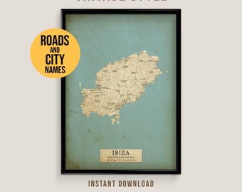 Ibiza, Spain Vintage Style Map, Printable Ibiza City Poster (Instant Download)