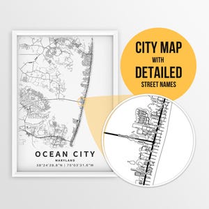 Mapa imprimível de Ocean City, Maryland, EUA com nomes de ruas - Download instantâneo \ Mapa da cidade \ Presente de férias \ Pôster da cidade \ Impressão de mapa rodoviário