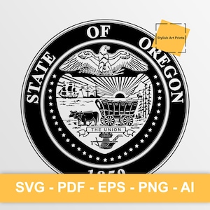 Sceau de l'État de l'Oregon, Oregon Vector Clipart - SVG \ PNG \ PDF \ Téléchargement instantané \ Découpe \ Signe d'État \ Licence commerciale \ Emblème de l'Oregon