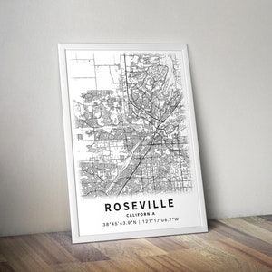 Printable Map of Roseville, California, USA with Street Names Instant Download City Map Travel Gift City Poster Road Map Print image 5